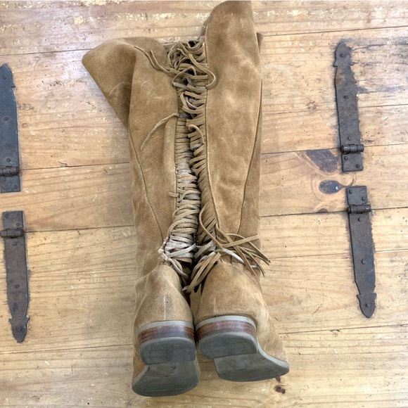 Aldo Cyndy Suede Fringe Detail Tall Boots 9 Pull On Bohemian Western Casual - Picture 4 of 14